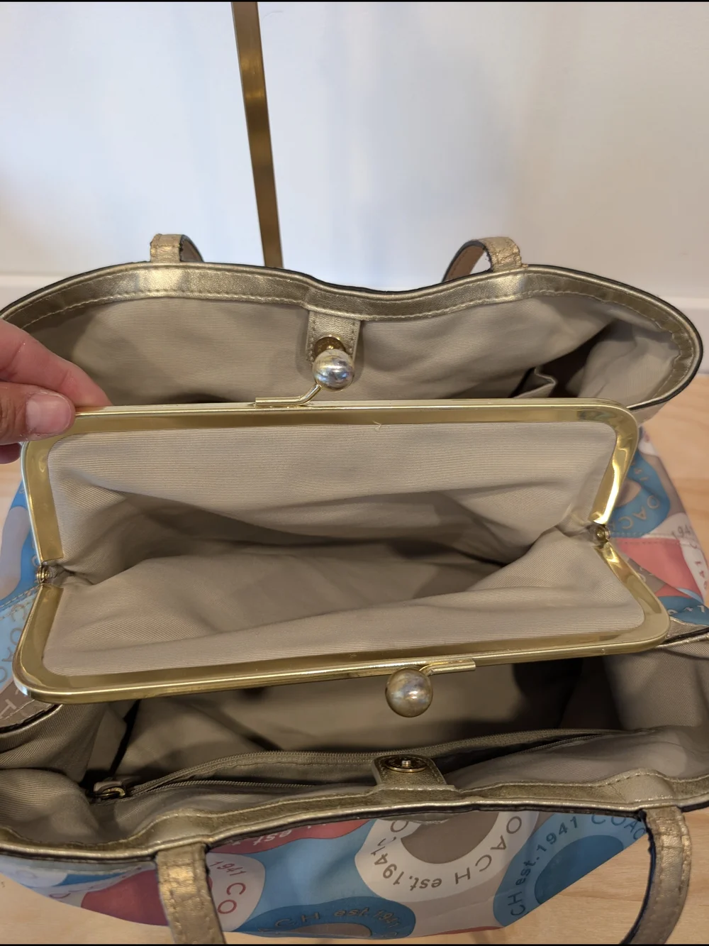 COACH Multicolor Circle Print “Est. 1941” Satchel with Gold Trim Tote Bag - Picture 9 of 16